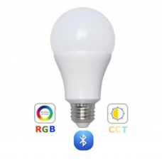 RGB-CCT LED lampa, žiarovka, závit E27, 9 watt, stmievateľná, farebná, nastaviteľný odtieň bielej, Bluetooth, LEDISSIMO SMART