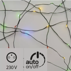 LED svetelný reťaz, vhodný do interiéru aj exteriéru, s nano LED žiarivkami na dĺžku 7,5 metrov, v režime RGB so zeleným svetlom, s časovým spínačom a certifikáciou IP44