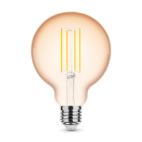 LED žiarovka , vláknový efekt , filament , pätica E27 , G95 , Edison , 4 W , teplá biela , 1800K , jantárová žltá , Modee