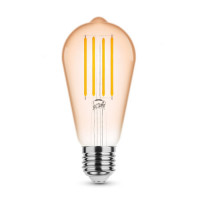 LED žiarovka , vláknový efekt , filament , pätica E27 , ST64 ,  Edison , 4 W , teplá biela , 1800K , jantárovo žltá , Modee