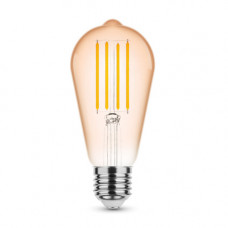 LED žiarovka , vláknový efekt , filament , pätica E27 , ST64 ,  Edison , 4 W , teplá biela , 1800K , jantárovo žltá , Modee